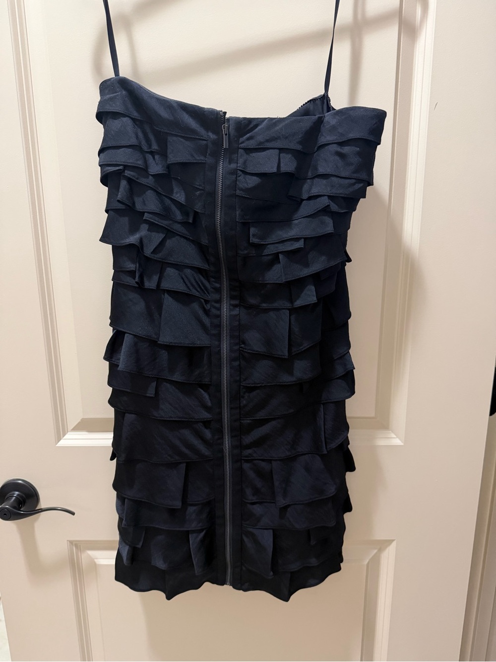 BCBGMaxAzria black tiered  Ruffle Spaghetti Strap Mini Dress
